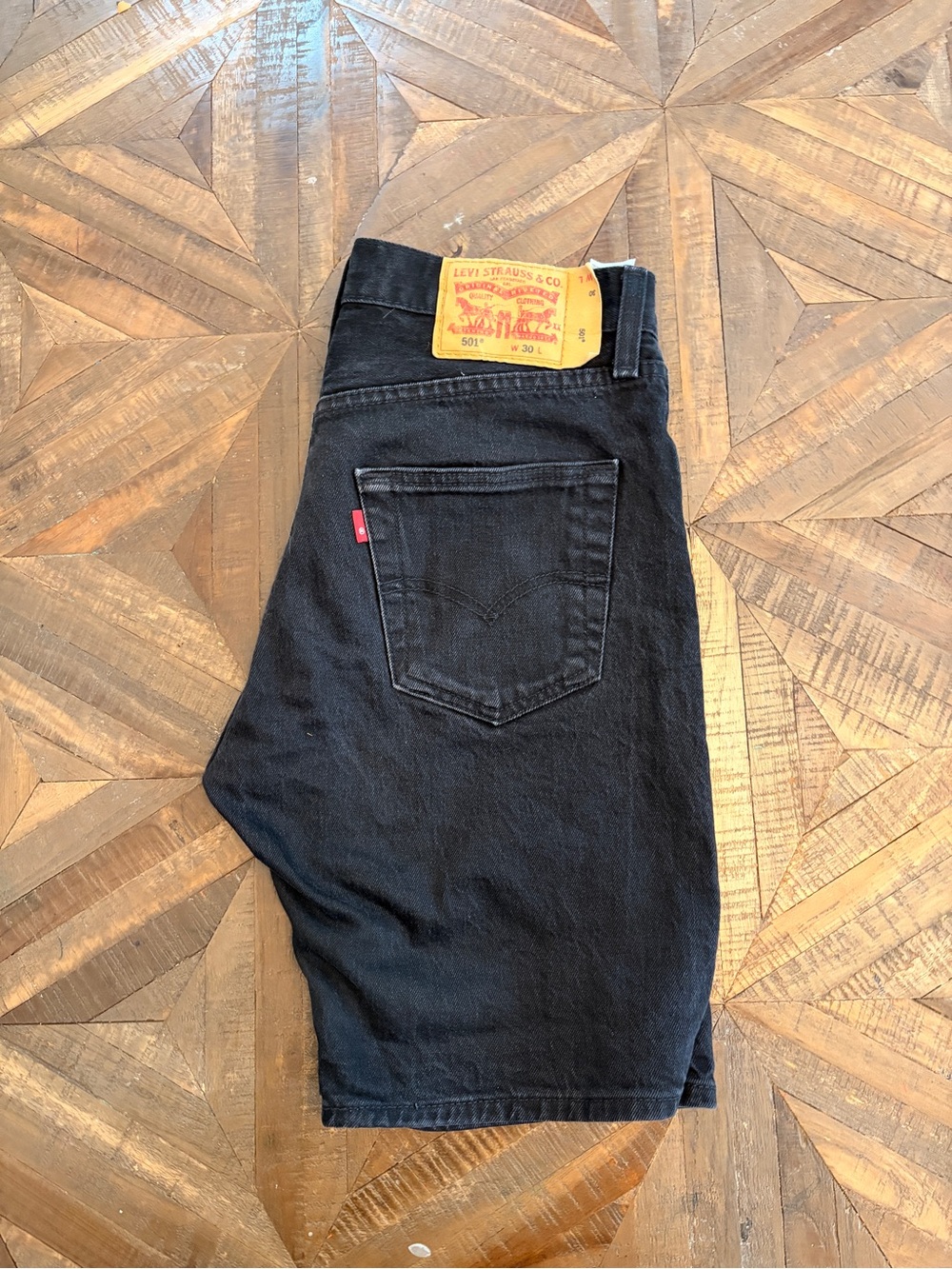 Levi’s 501 Black Denim Shorts — waist 30, button fly